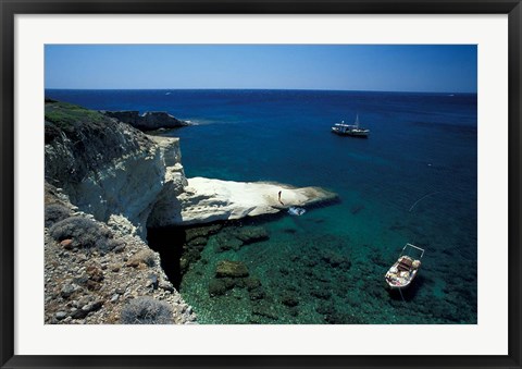 Framed Gerontas, White Sandstone Rock of Aegean Sea, Milos, Greece Print