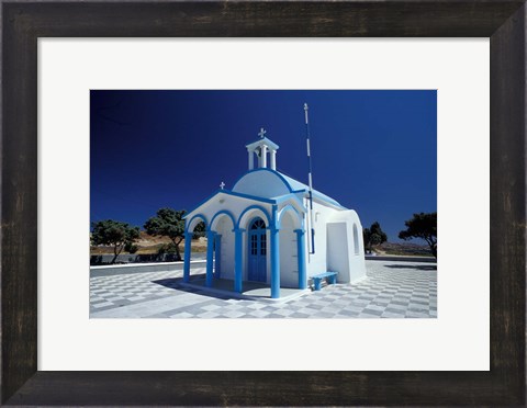 Framed Agios Nicoolaos Church and Checkered Pavement, Cyclades Islands, Greece Print