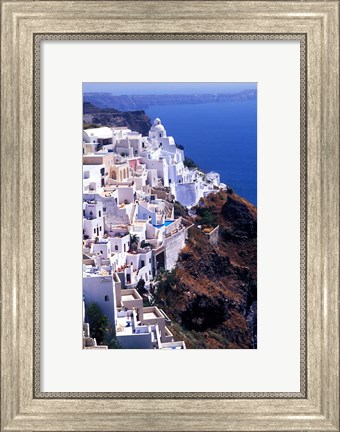 Framed White Buildings in Oia Santorini, Athens, Greece Print