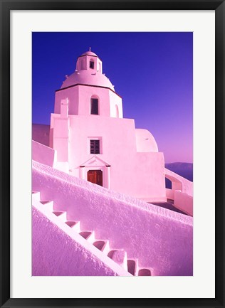 Framed White Dome of Greek Church, Santorini, Greece Print