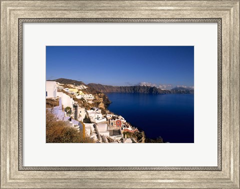 Framed White Buildings on the Cliffs in Oia, Santorini, Greece Print