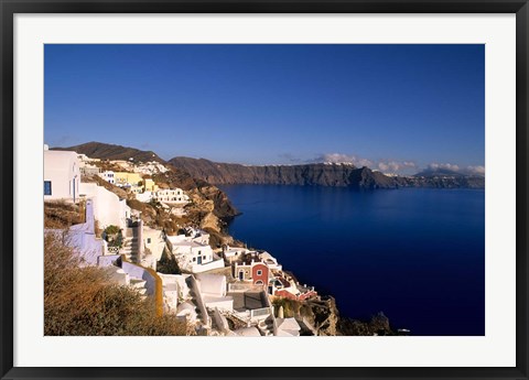 Framed White Buildings on the Cliffs in Oia, Santorini, Greece Print