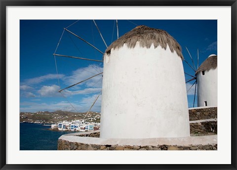 Framed Greece, Cyclades, Mykonos, Hora Cycladic windmill in &#39;Little Venice&#39; Print