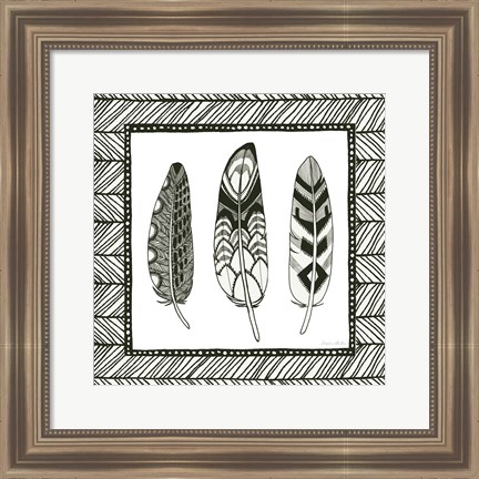 Framed Geo Feathers Square III Print