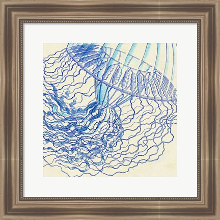 Framed Vintage Jellyfish I Print