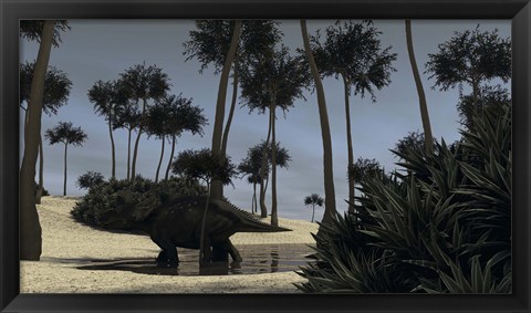 Framed Triceratops Roaming in a Riverbed Print