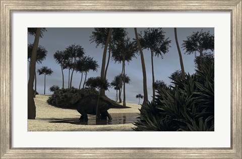 Framed Triceratops Roaming in a Riverbed Print