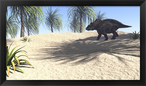 Framed Triceratops Walking in a Tropical Environment 1 Print