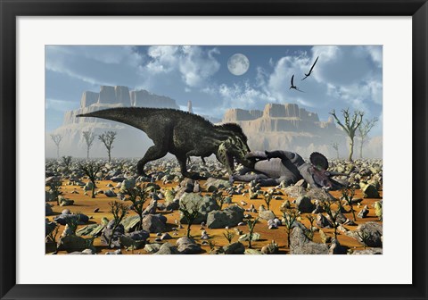 Framed T-Rex feeding on a Triceratops Carcass Print