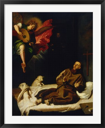 Framed Saint Francis Vision of a Musical Angel Print