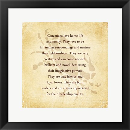 Framed Cancer Character Traits Print