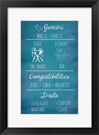 Framed Gemini Zodiac Sign Print