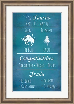 Framed Taurus Zodiac Sign Print