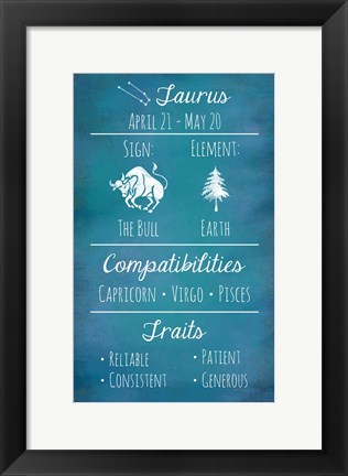 Framed Taurus Zodiac Sign Print