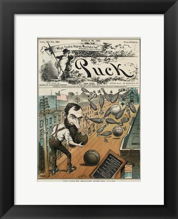 Framed Puck Magazine Jay Gould&#39;s Private Bowling Alley Print