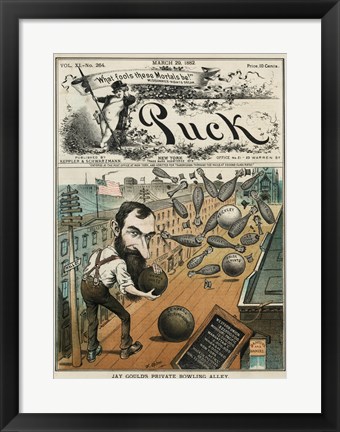 Framed Puck Magazine Jay Gould&#39;s Private Bowling Alley Print