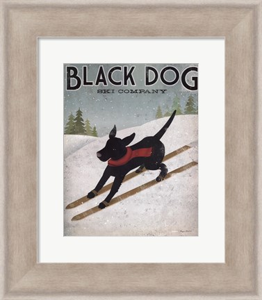 Framed Black Dog Ski Print