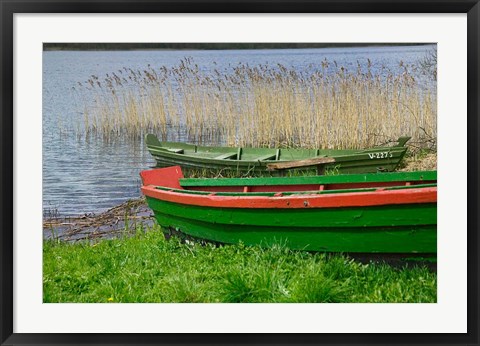 Framed Colorful Canoe by Lake, Trakai, Lithuania I Print