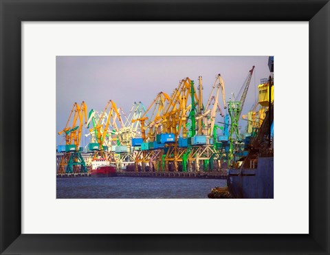 Framed Industry cranes in harbor, Klaipeda, Lithuania Print