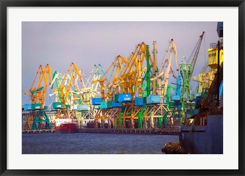 Framed Industry cranes in harbor, Klaipeda, Lithuania Print