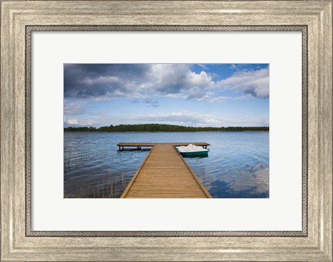 Framed Lake and pier, Grutas, Southern Lithuania, Lithuania Print