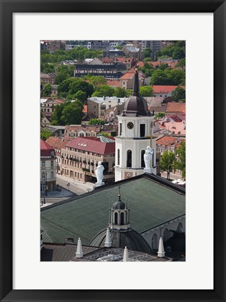 Framed Royal Palace and Vilnius Cathedral, Gediminas Hill elevated view of Old Town, Vilnius, Lithuania Print