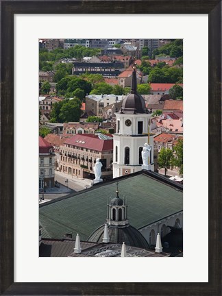 Framed Royal Palace and Vilnius Cathedral, Gediminas Hill elevated view of Old Town, Vilnius, Lithuania Print