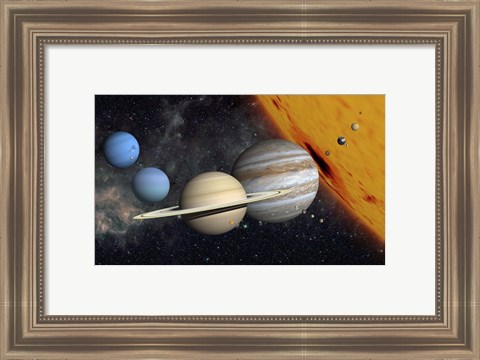 Framed Planets and Larger Moons to scale with the Sun Print