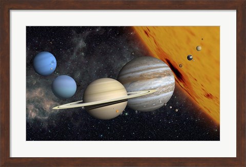 Framed Planets and Larger Moons to scale with the Sun Print