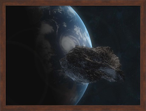 Framed Asteroid in Front of the Earth I Print