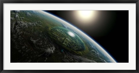 Framed Giant domed city in an Asteroid Crater Print