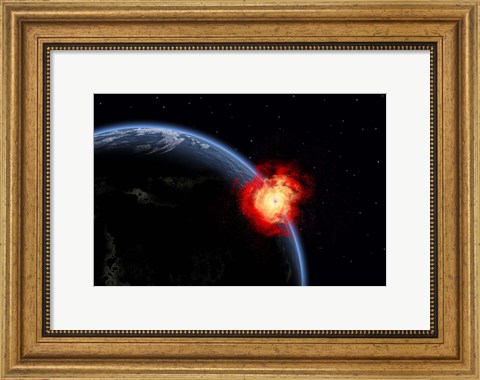 Framed Explosion on Earth&#39;s surface from a colliding Asteroid Impact Print