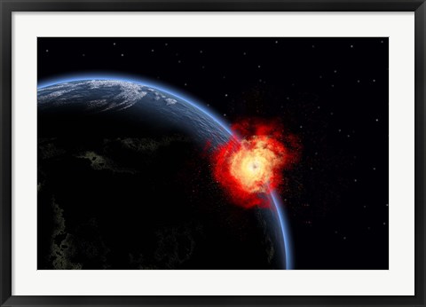 Framed Explosion on Earth&#39;s surface from a colliding Asteroid Impact Print