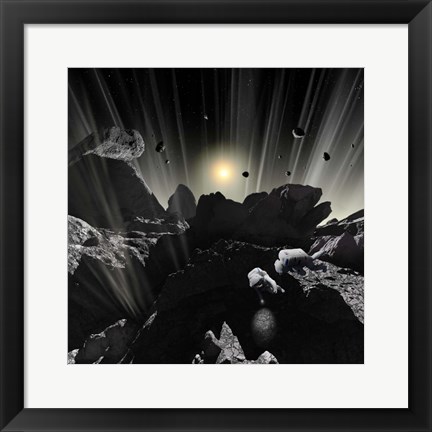 Framed Astronauts explore the tumultuous surface of a Comet Print