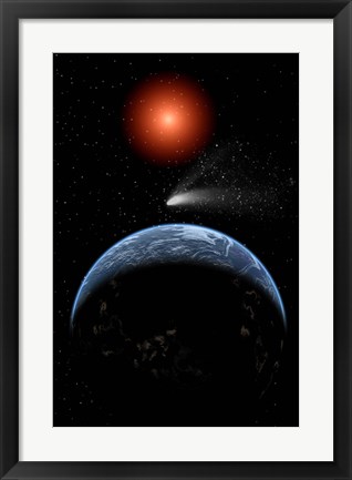 Framed Comet passing the Earth Print