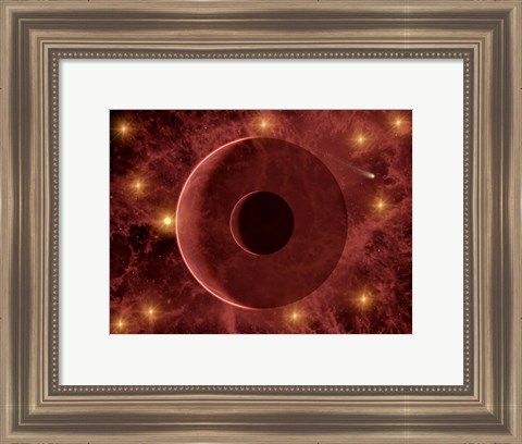 Framed Comet passing through a Nebulous Star Cluster Print