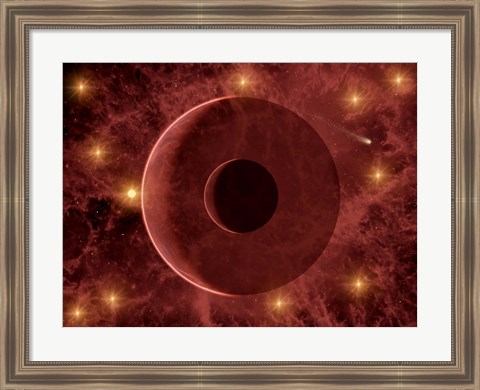 Framed Comet passing through a Nebulous Star Cluster Print