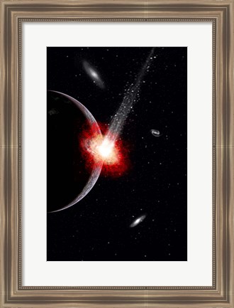 Framed Comet hitting an Alien Planet Print