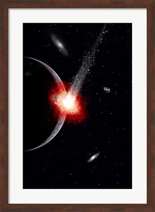 Framed Comet hitting an Alien Planet Print