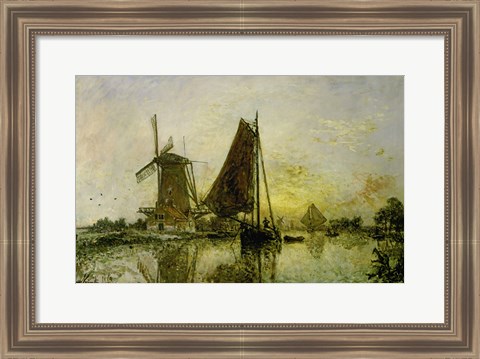 Framed Boats Near Mills In Holland, 1868 Print