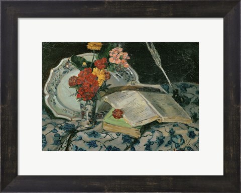 Framed Flowers, Faience and Books Print