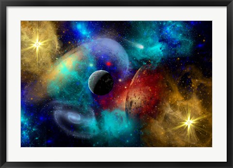 Framed Galaxy  featuring planets, galaxies and Nebulae Print