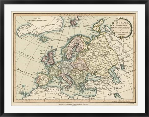 Framed Historic Map of Europe Print