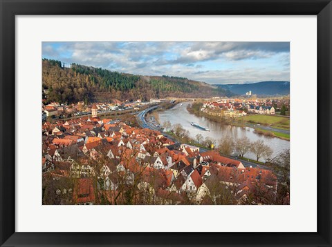 Framed View of Main River and Wertheim, Germany in winter Print