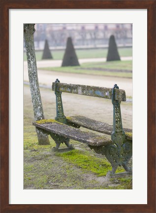 Framed Park Bench in the Gardens, Chateau de Fontainebleau Print