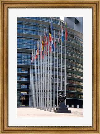 Framed Union Parliament and flags, Strasbourg, France Print