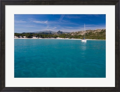 Framed Corsica Sailboat at Saleccio Beach Print