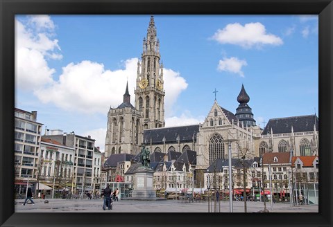 Framed Statue of Rubens and Our Lady&#39;s Cathedral Print