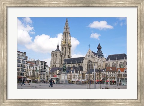 Framed Statue of Rubens and Our Lady&#39;s Cathedral Print