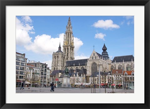 Framed Statue of Rubens and Our Lady&#39;s Cathedral Print